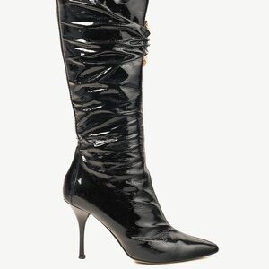 Roberto Cavalli Black Patent Leather Twin-Snake-Heads Tall Stiletto Boot
